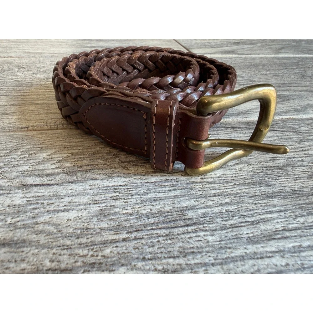 Tresse a la main Braided Belt 30 Brown Hand Woven Leather Brass USA Western